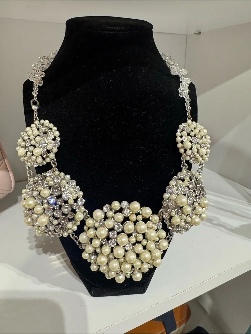Pearl Cluster Statement Necklace - Ivory and Silver